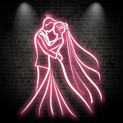 Romantic Pink Bride & Groom Hugging Neon Light – LED Wedding Ceremony Decor