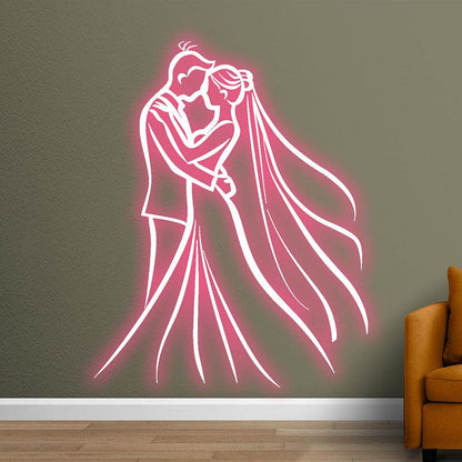 Romantic Pink Bride & Groom Hugging Neon Light – LED Wedding Ceremony Decor