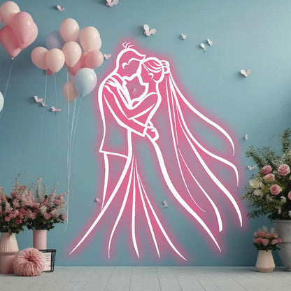 Romantic Pink Bride & Groom Hugging Neon Light – LED Wedding Ceremony Decor