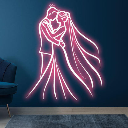 Romantic Pink Bride & Groom Hugging Neon Light – LED Wedding Ceremony Decor