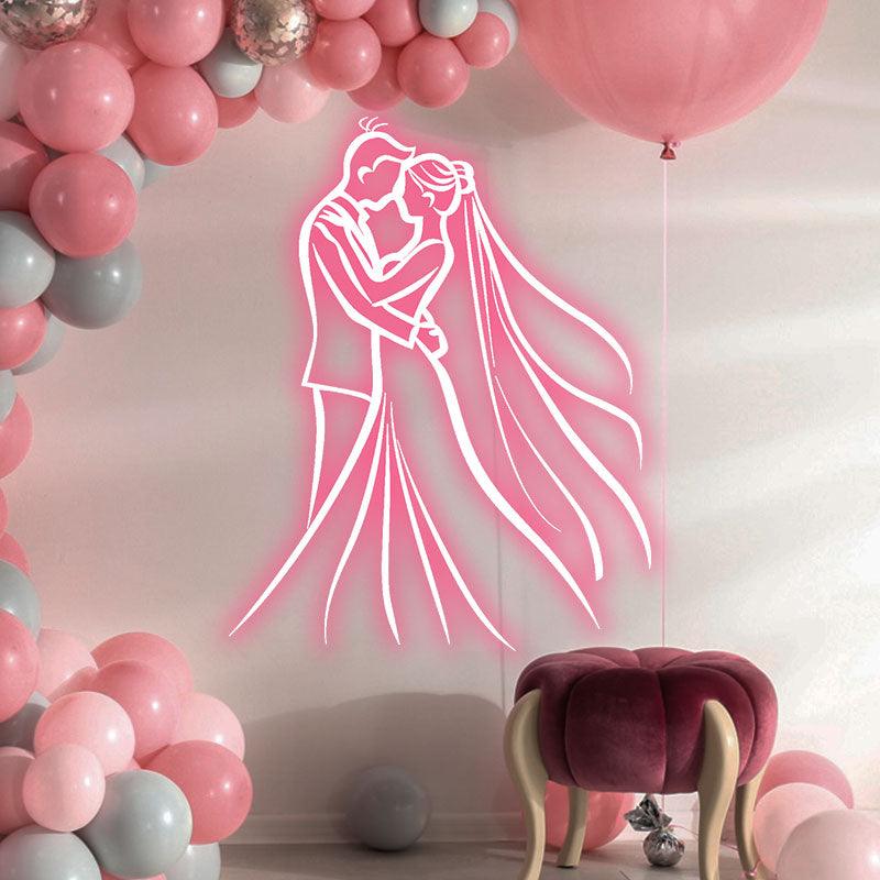 Romantic Pink Bride & Groom Hugging Neon Light – LED Wedding Ceremony Decor