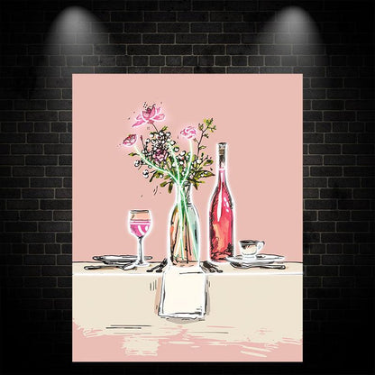 Romantic Wedding Table Neon Light – Wine & Plate LED Decor for Elegant Events