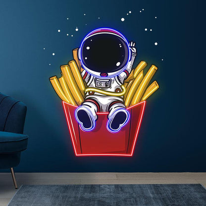 Astronaut Sitting in French Fries LED Neon signs | Fun Creative Decorative Lights | Ideal for Home & Shop Lighting