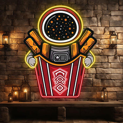 Astronaut Holding Up Giant French Fries LED Neon signs | Creative Fun Decorative Lights | Ideal for Home & Party Lighting