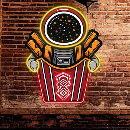 Astronaut Holding Up Giant French Fries LED Neon signs | Creative Fun Decorative Lights | Ideal for Home & Party Lighting