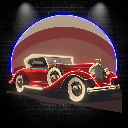 Red Classic Sports Car Neon Light – Round LED Wall Decor for Home & Shops
