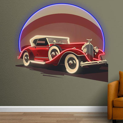 Red Classic Sports Car Neon Light – Round LED Wall Decor for Home & Shops