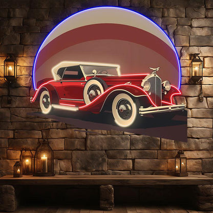 Red Classic Sports Car Neon Light – Round LED Wall Decor for Home & Shops