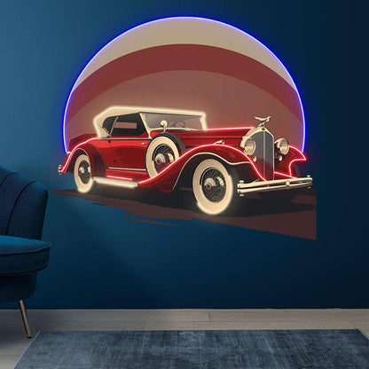 Red Classic Sports Car Neon Light – Round LED Wall Decor for Home & Shops