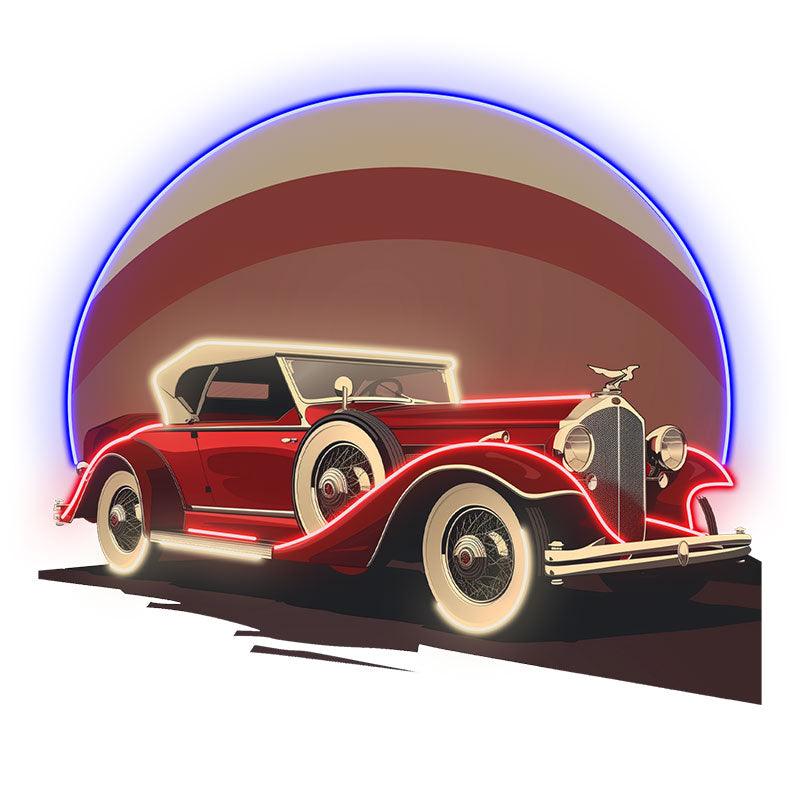Red Classic Sports Car Neon Light – Round LED Wall Decor for Home & Shops