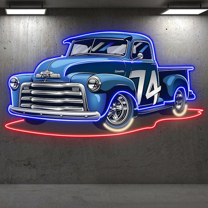 Blue 74 Pickup Truck LED Neon signs| Cool Car Decorative Lights | Creative Home & Shop Lighting