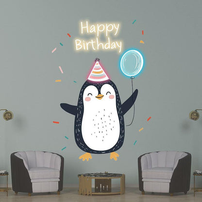 Little Penguin with Balloon Birthday Blessing Neon | LED Decoration Lights | Cute Birthday Party Decoration | Creative Gifts