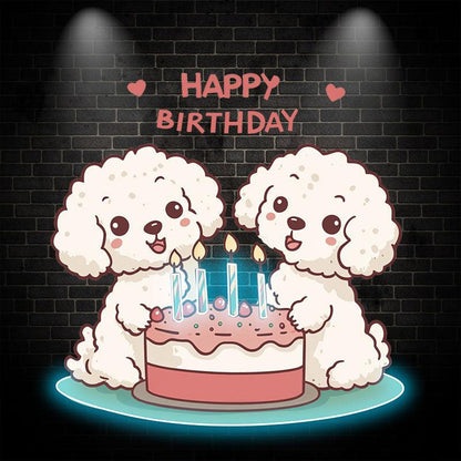 Cute Puppy Around Cake Happy Birthday Neon signs | LED Decoration Lights | Creative Birthday Gifts | Indoor Party Decoration