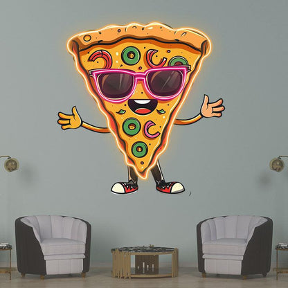 Funny Pizza Neon signs Lights - LED Lights, Smiley Face in Sunglasses Design, Creative Home Decor, Perfect Party Vibe
