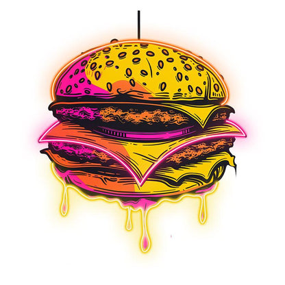 Golden Burger Neon signs Lights - LED light fixtures, sandwich steak and tenderloin, dripping with flavorful juices, creative home decor, perfect party atmosphere