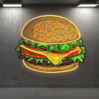 Golden Burger LED Neon signs Lights - Vegetable & Meat Sandwich Creative Decoration Lights | Home, Restaurant, Party Favors
