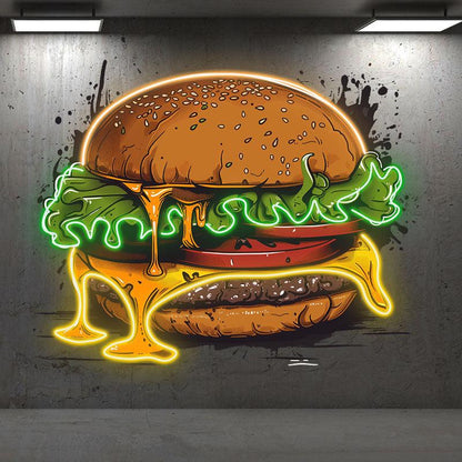 Golden Burger LED Neon signs Lights - Juicy Vegetable & Meat Sandwich Creative Decoration Lights | Home, Restaurant, Party Favors