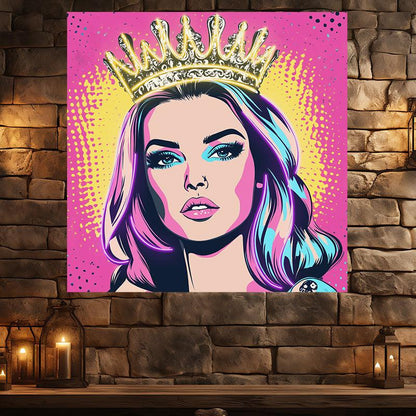 European and American Beauty Golden Hair Crown Neon signs Light - Square Pink Background LED Decorative Lights, Fashion Home and Creative Space Lighting