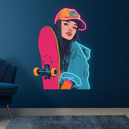 Skateboard Girl Neon signs Lights - Cute LED Decorative Lights for Bedrooms, Playrooms and Creative Spaces
