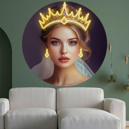 European and American Beauty Golden Hair Crown Neon signs Light - Round Photo Frame LED Decorative Light, Fashion Home and Creative Space Lighting