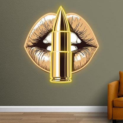 Vibrant Yellow Lips LED Neon Sign - Bold Lip Close-Up with Standing Bullet - Perfect for Edgy Decor & Unique Gifts