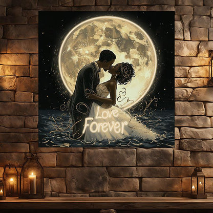 Romantic Bride and Groom Kissing Neon signs | Wedding Atmosphere with Oversized Moon Background | LED Decoration Lights