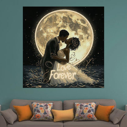 Romantic Bride and Groom Kissing Neon signs | Wedding Atmosphere with Oversized Moon Background | LED Decoration Lights