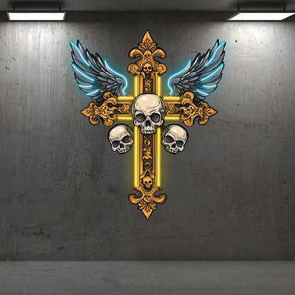 Golden Skull Cross Crossbones Neon signs| Two Wings Decoration | LED Art Lighting