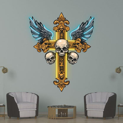 Golden Skull Cross Crossbones Neon signs| Two Wings Decoration | LED Art Lighting