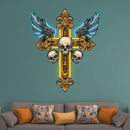 Golden Skull Cross Crossbones Neon signs| Two Wings Decoration | LED Art Lighting
