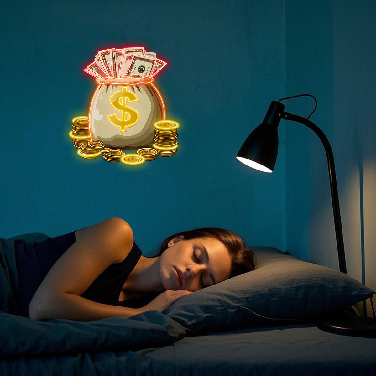 UV Printed Money Bag & Dollar Sign Design for Home Decor,USB Powered Custom Neon Sign UV Printed,LED Neon light Ideal Gifts for Teens