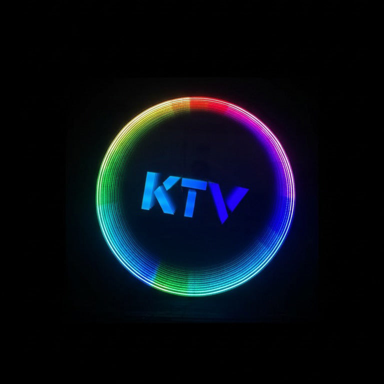 Round Infinity Mirror LED Wall Art – Rainbow Gradient 3D Tunnel Light with KTV Logo, Colorful Ambient Decor for Bars & Clubs