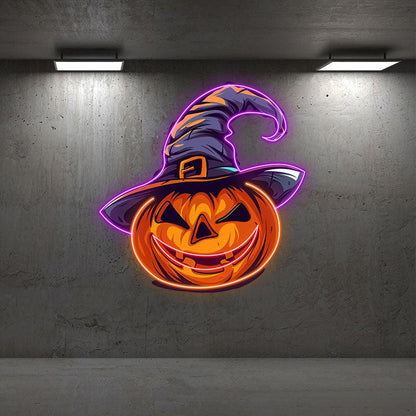 Charming Pumpkin with Hat Neon signs  Light | Whimsical LED Decoration for Halloween Fun