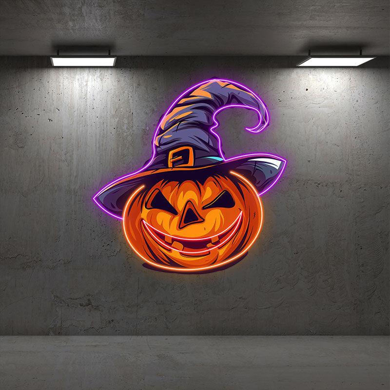 Charming Pumpkin with Hat Neon signs  Light | Whimsical LED Decoration for Halloween Fun