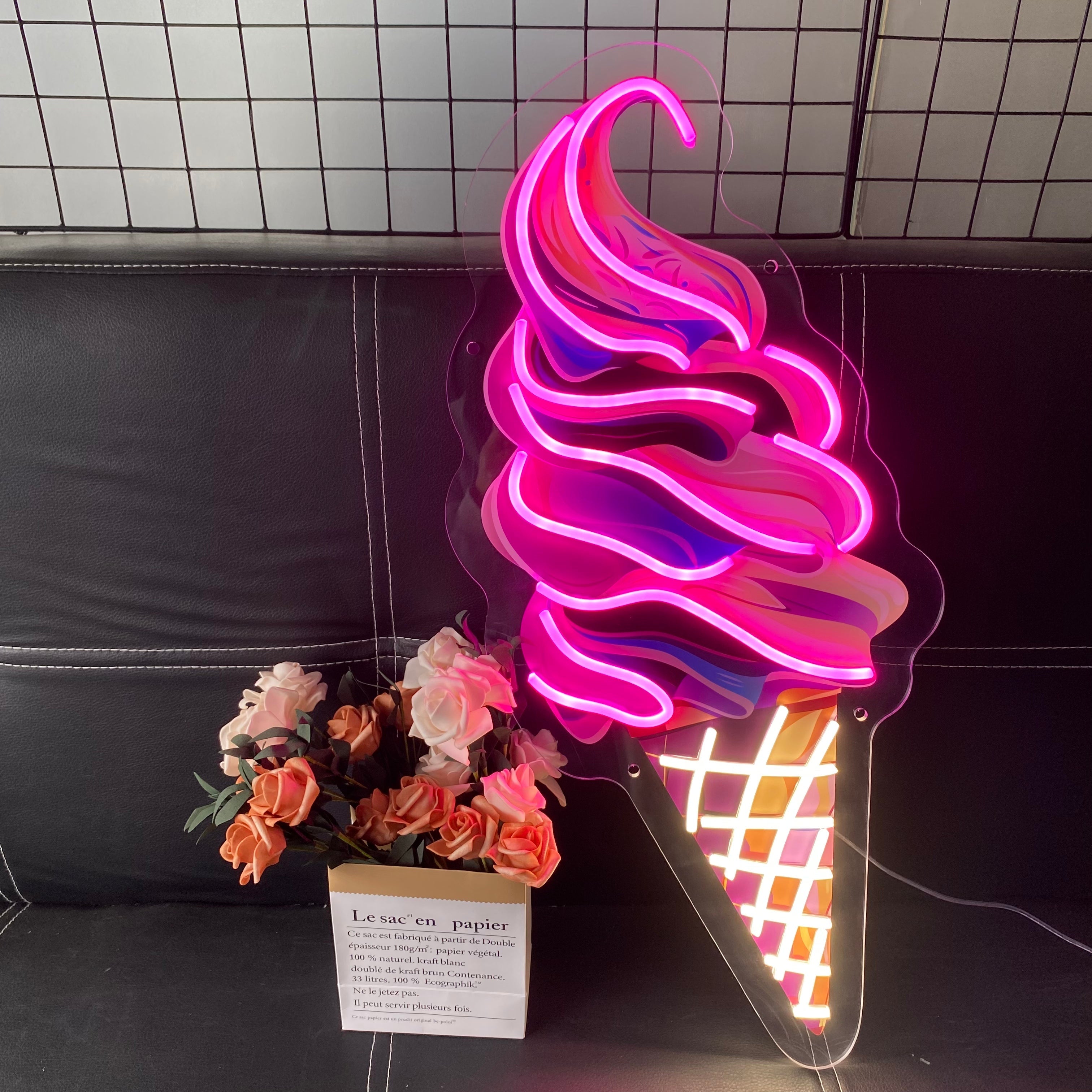Pink Purple Ice Cream Neon Sign LED Light, Sweet Spiral Shape for Dessert Shop Window Display, Romantic Girl Room Wall Decor Lighting