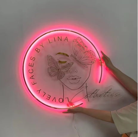 Custom Business Acrylic Signs UV Print Coffee Shop Bar Logo Beauty Salon Nail Hair Studio Company Office Name Led Neon Signs