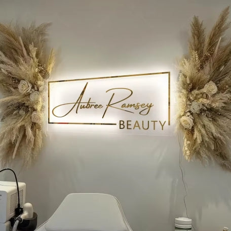 Custom LED Acrylic Metal Sign Business Logo Salon Sign Backlit Company Signage Hair Studio Beauty Nails Acrylic Signs Neon Light