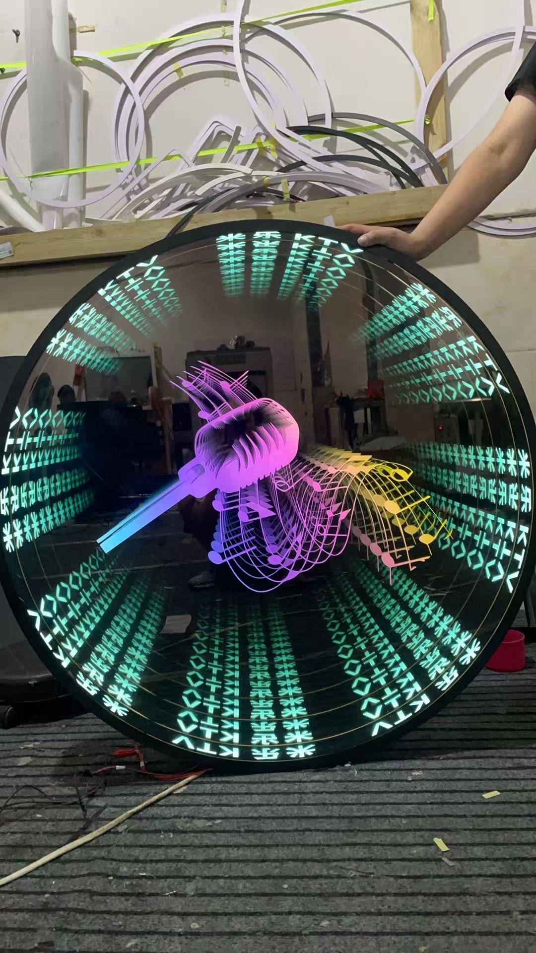 Round Infinity Mirror LED Wall Art Multicolor Neon Light 3D Illusion Decor for Bar KTV Party Room Colorful Wall Sign