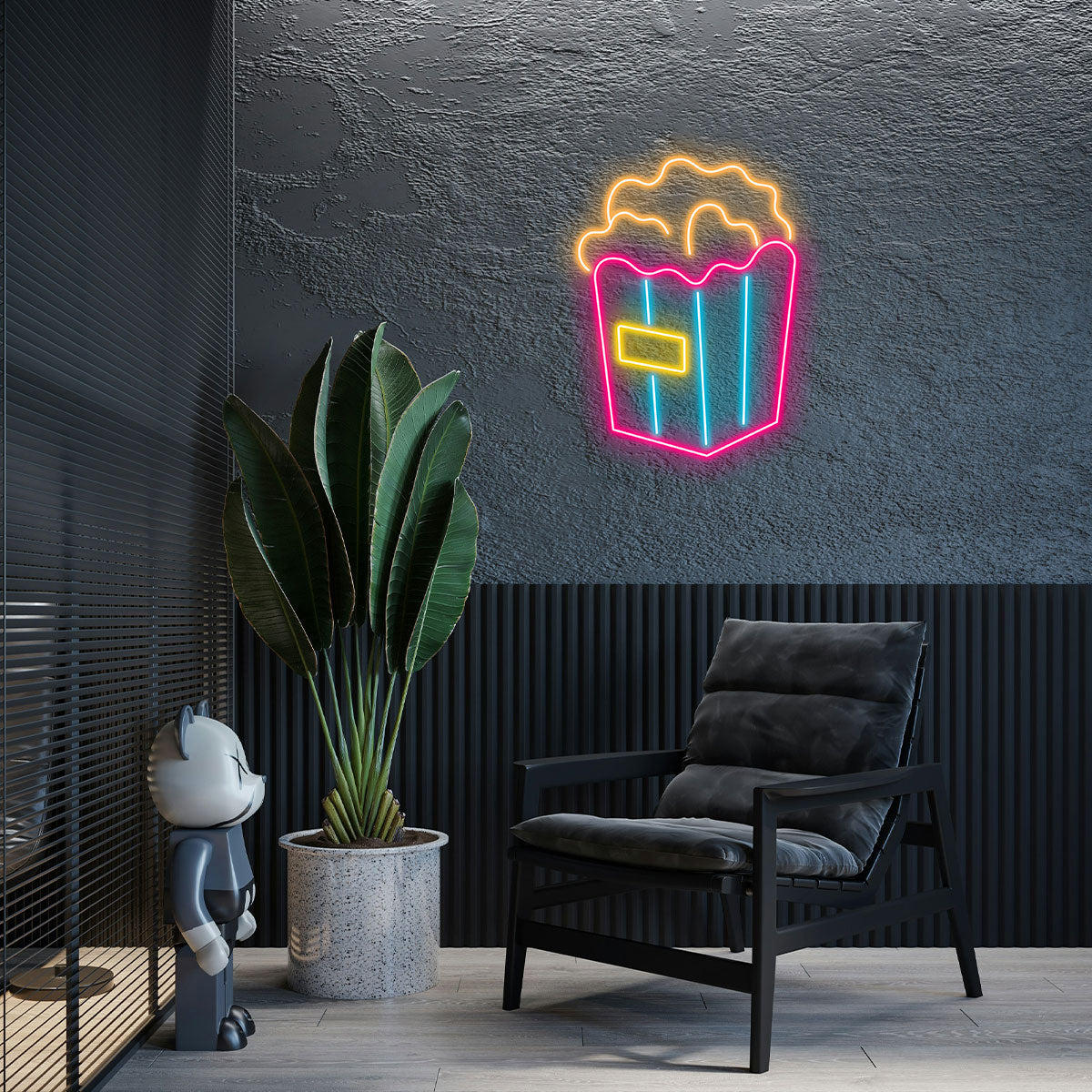 Popcorn Neon Wall Light, Movie Theater Party Room Decoration, Fun LED Sign, Home Cinema Art Accent, Entertainment Theme, Ornament