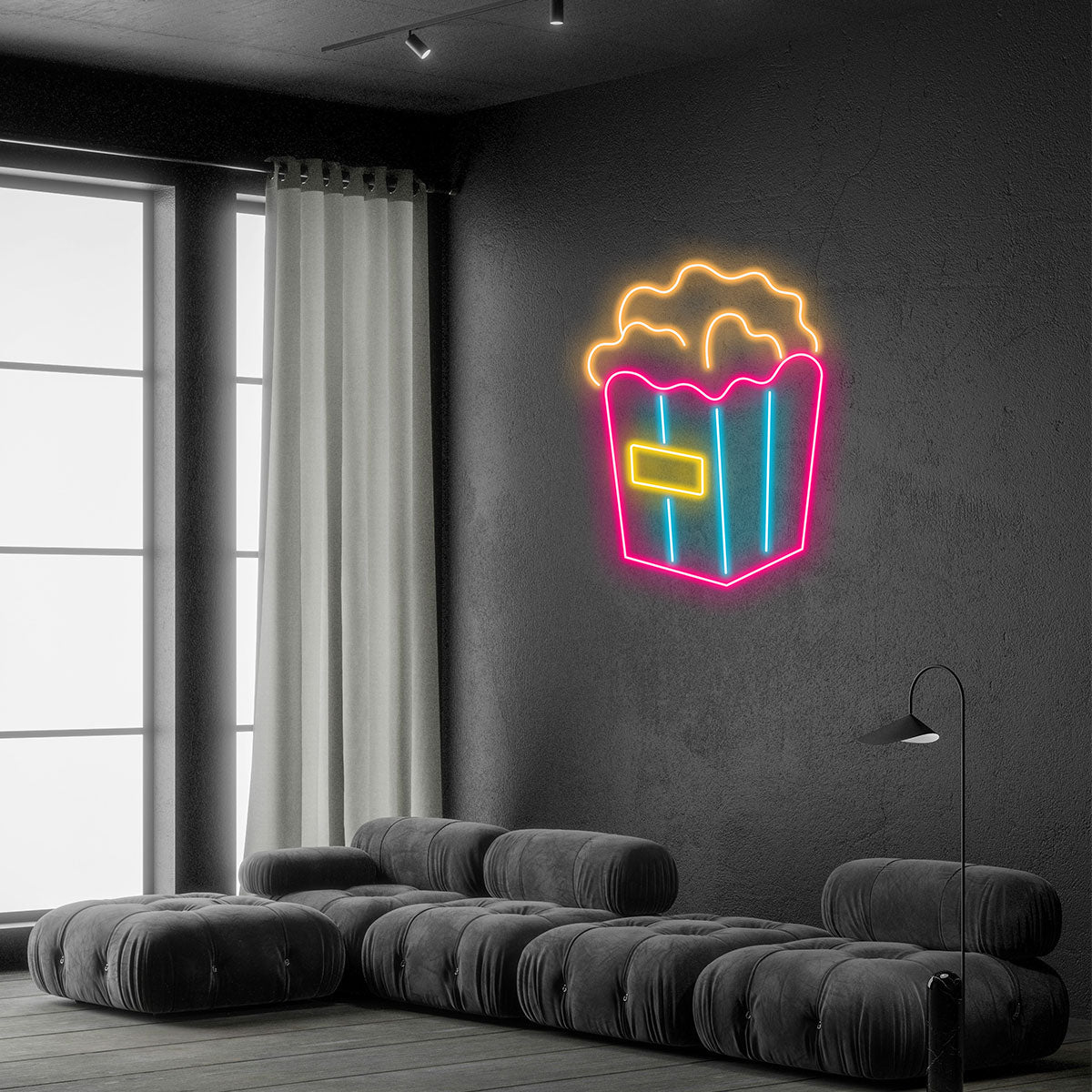 Popcorn Neon Wall Light, Movie Theater Party Room Decoration, Fun LED Sign, Home Cinema Art Accent, Entertainment Theme, Ornament