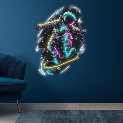 Interstellar Skateboarding neon signs: The Extreme Adventure of an Astronaut Traveling Through the Stars