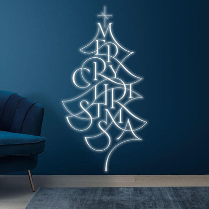 Alphabet Composition Christmas Tree LED White Strip Lights | Creative Holiday Decoration Lights neon signs | Home Christmas Ambiance Lighting