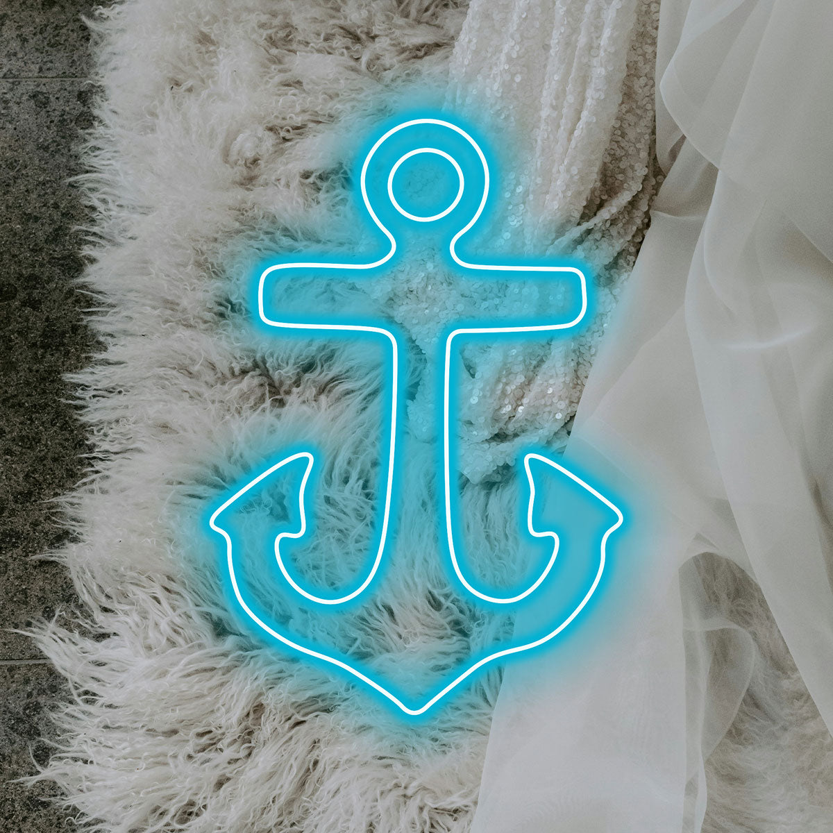 Anchor Neon Light Custom, Ocean Style LED Sign, Nautical Room Decor, Unique Gift for Friend, Soft Blue Home Decor