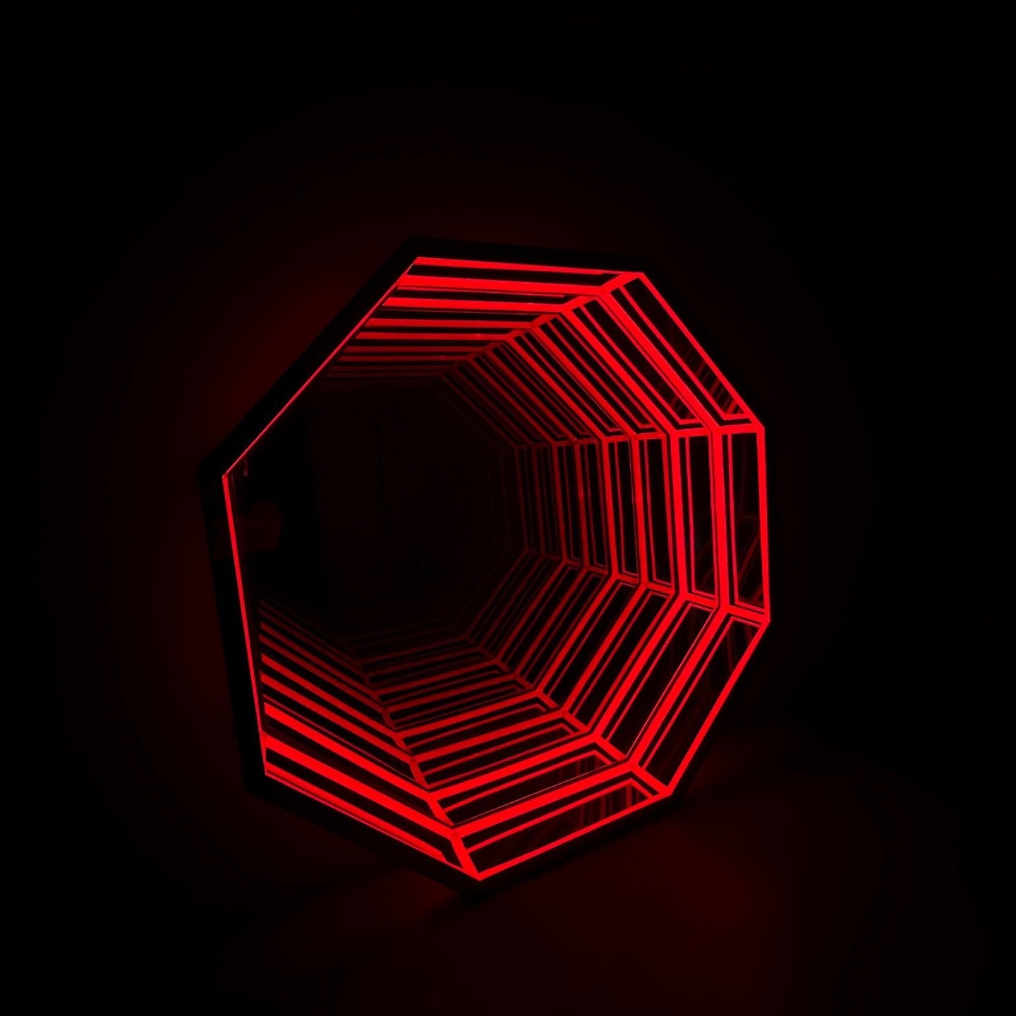 Infinity Mirror Wall Art – Octagon 3D Optical Illusion LED Light with Red Tunnel Glow, Futuristic Home & Gaming Decor