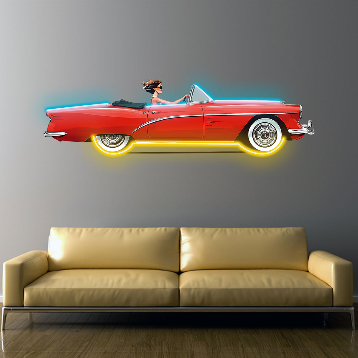 Vintage Red Car Neon Sign, Car Neon Wall Art, Classic Convertible LED neon light,Perfect for Car Lovers, Living Room and Car Stores.