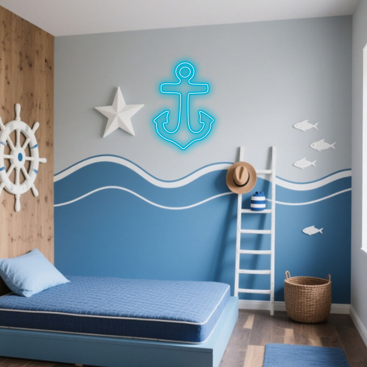 Anchor Neon Light Custom, Ocean Style LED Sign, Nautical Room Decor, Unique Gift for Friend, Soft Blue Home Decor
