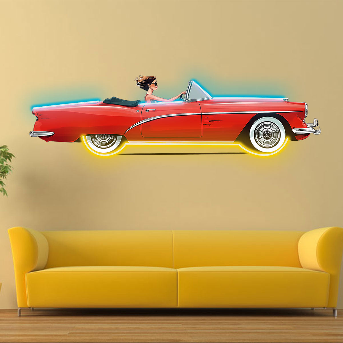 Vintage Red Car Neon Sign, Car Neon Wall Art, Classic Convertible LED neon light,Perfect for Car Lovers, Living Room and Car Stores.
