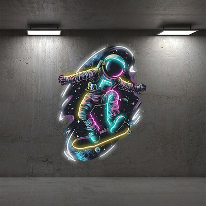 Interstellar Skateboarding neon signs: The Extreme Adventure of an Astronaut Traveling Through the Stars