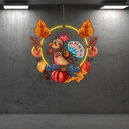 Thanksgiving  neon signs Turkey with Fruit Basket Decoration - The Perfect Combination for Holiday Cheer