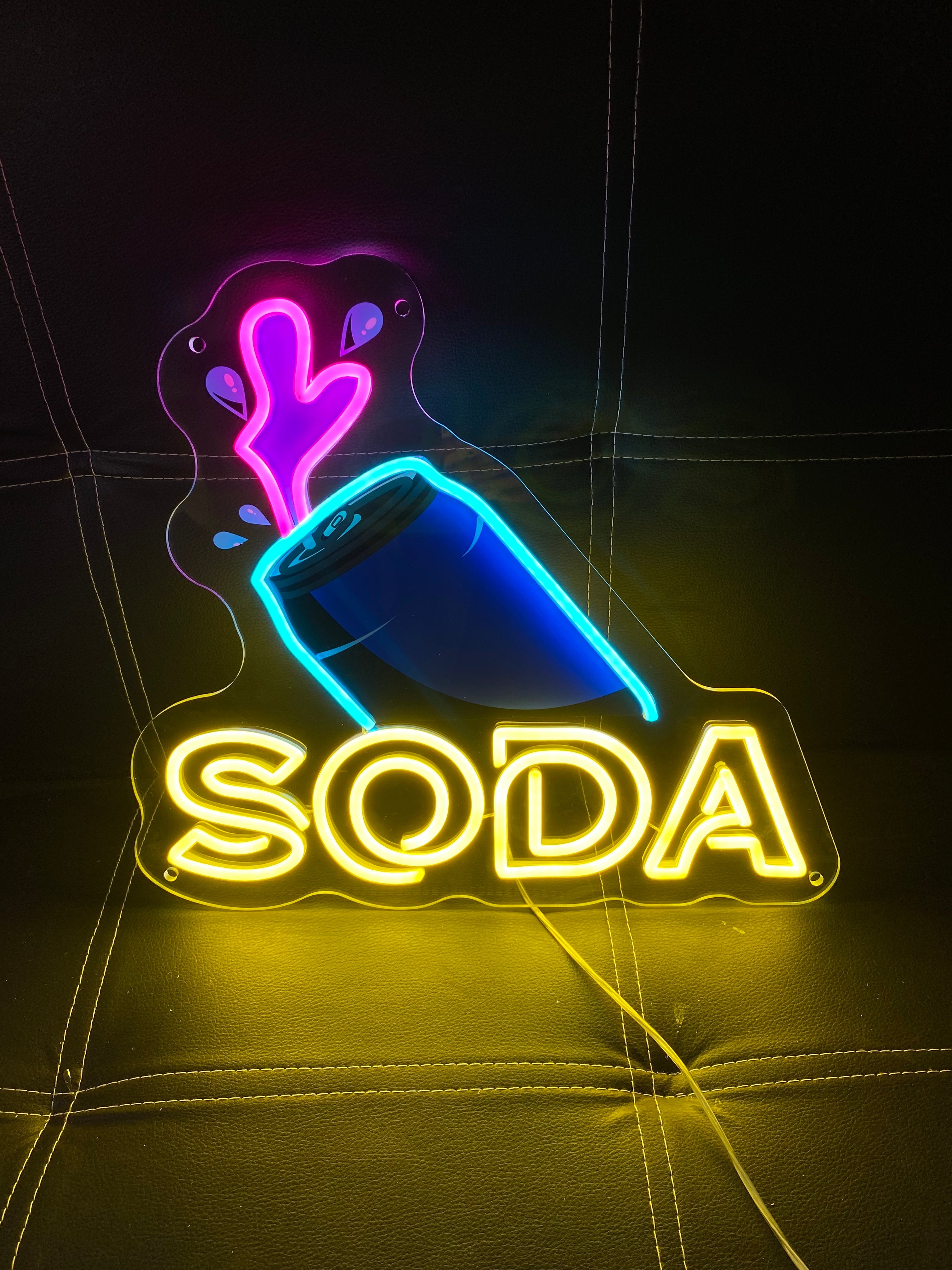 Soda Neon Sign with Carrot LED Light – Colorful Neon Wall Decor for Juice Bar, Café, Smoothie Shop, Kitchen, Vegan Restaurant – Custom LED Neon Sign for Drink Store and Home Decoration